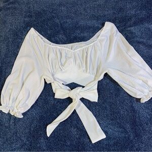 2XL Sexy Flirty Crop Tie White Women's Top Summer Cruise Beach Vacay